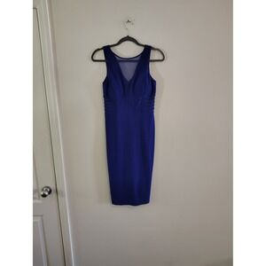 Nightway Royal Blue Mesh V-Neck Bodycon Midi Dress Womens Size 6 Cobalt Cocktail